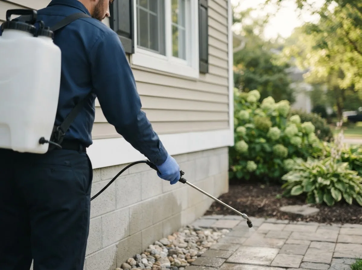 Pest control technician inspecting a home in Manchester, GA